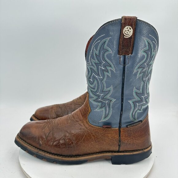 Justin Fireman 11" Men Size 10D GS9052 Brown Blue Leather Squared Toe Work Boot - Picture 1 of 15